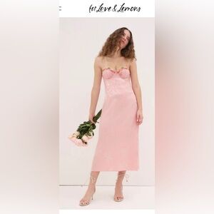 For Love & Lemons Lola Midi Dress Satin Pink Size Medium